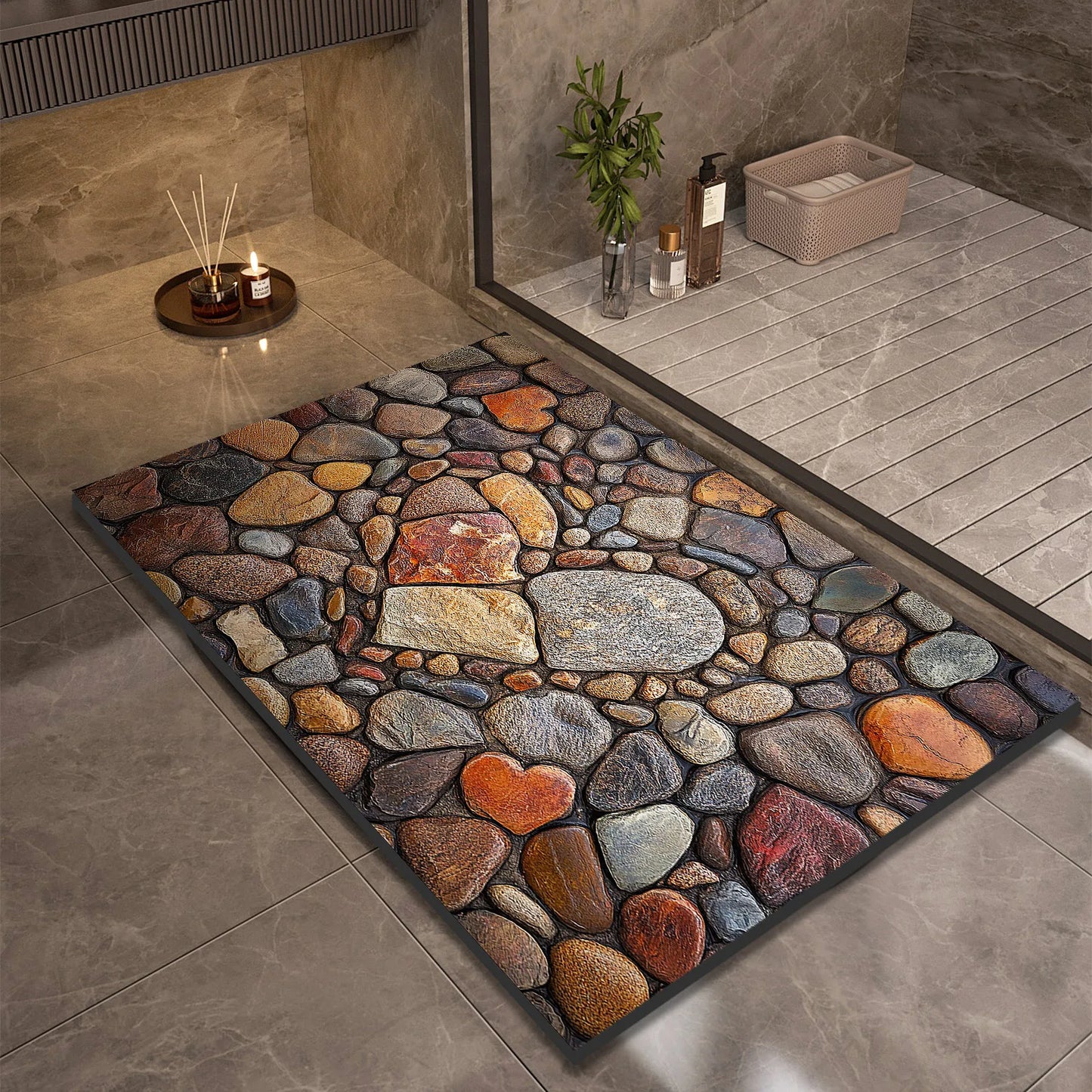 Stone Design Diatomite Bath Mat Bathroom Non-slip Shower Foot Mats Absorbent Quick Dry Toilet Rugs Carpet Doormat Washable