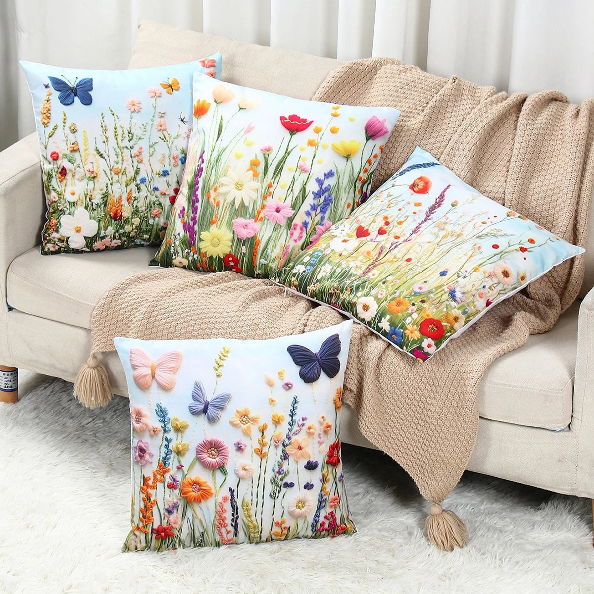 4pcs 45x45cm Summer Sunflower Butterfly Pillow Case Summer Flower Cushion Cover For Family Home Sofa Summer Decoration