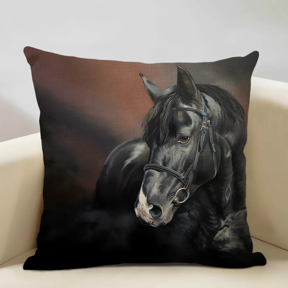 Farm Animals Horse Cushion Cover 45x45cm Linen Pillow Case Luxury Home Sofa Decoration Pillowcase Double-sided Printing