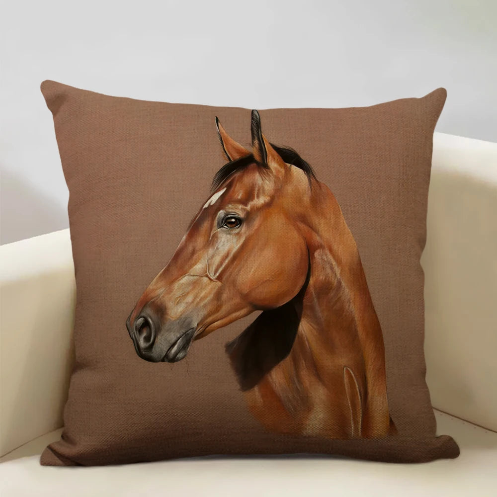 Farm Animals Horse Cushion Cover 45x45cm Linen Pillow Case Luxury Home Sofa Decoration Pillowcase Double-sided Printing