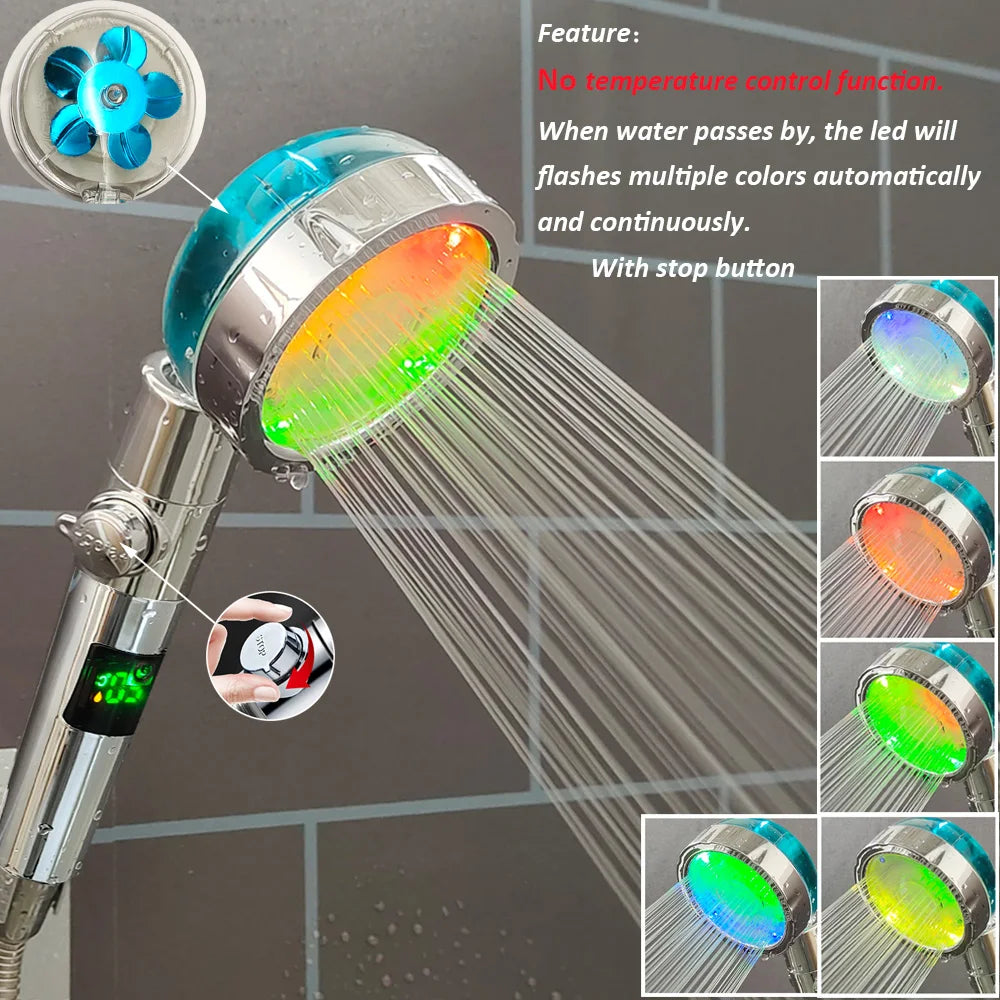 High Pressure Led Shower Head One Key Stop Button Digital Display Screen Black Handheld Shower Temperature Sensor Shower Head