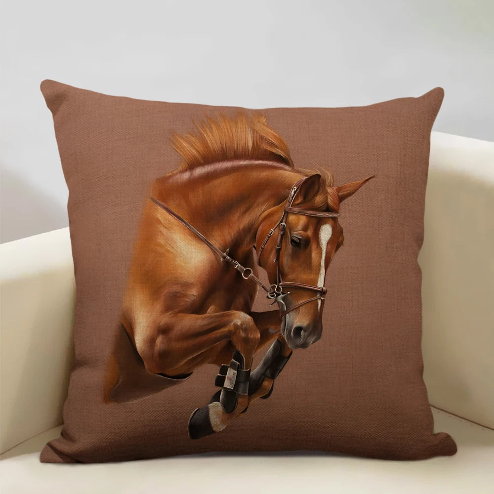 Farm Animals Horse Cushion Cover 45x45cm Linen Pillow Case Luxury Home Sofa Decoration Pillowcase Double-sided Printing