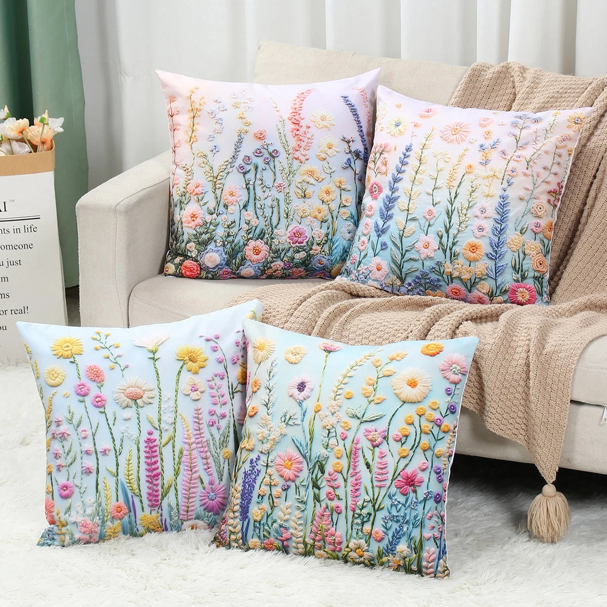 4pcs 45x45cm Summer Sunflower Butterfly Pillow Case Summer Flower Cushion Cover For Family Home Sofa Summer Decoration