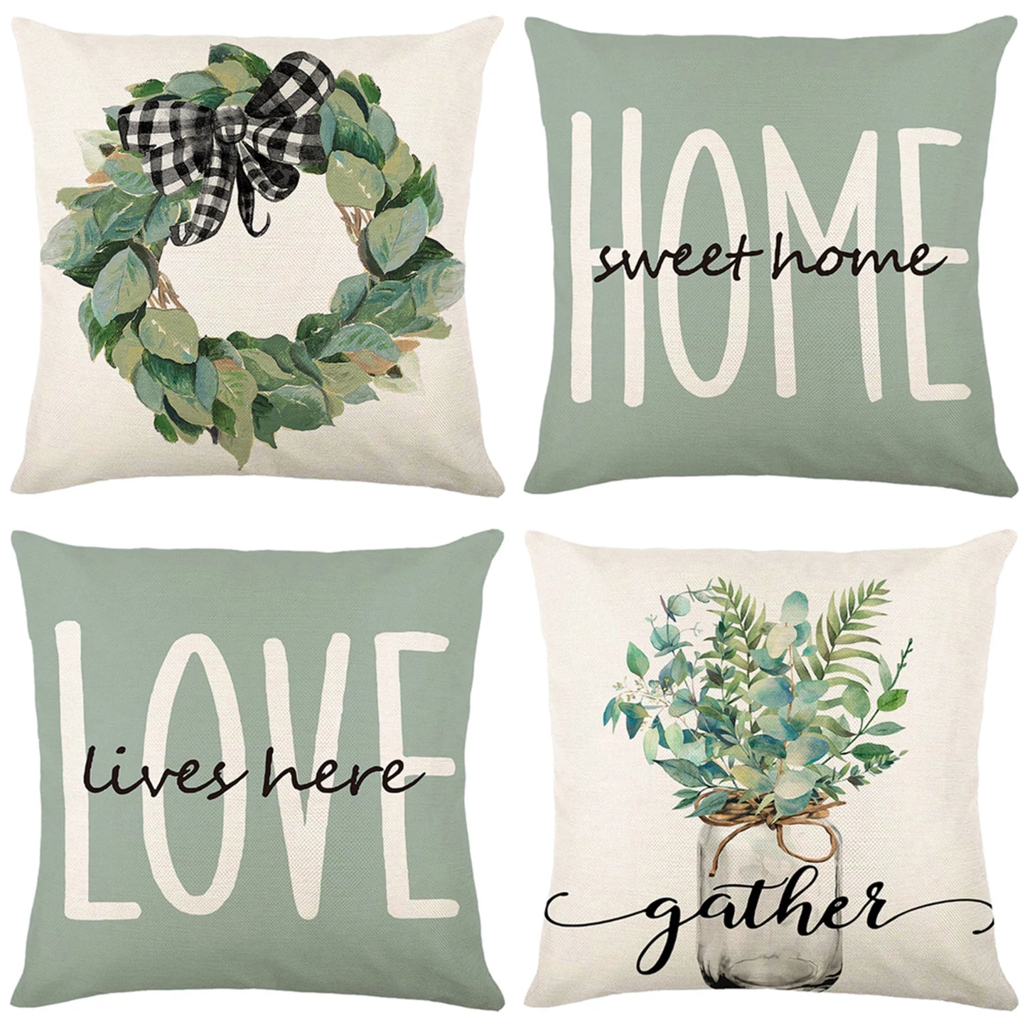 4Pcs Floral Throw Pillow Cases Square Linen Waist Protection Cushion Cover Bed Sofa Pillow Covers Home Decor Pillowcases 45x45CM