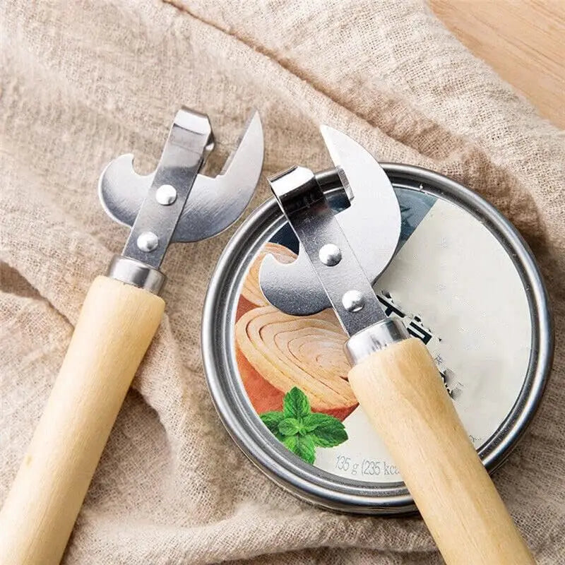 Can Opener, Multifunctional Bottle Opener, Stainless Steel Wooden Handle Can Opener, Suitable for Cans, Screwdrivers, Evaporated Milk Iron Cans, Beer Bottles and Other Cans