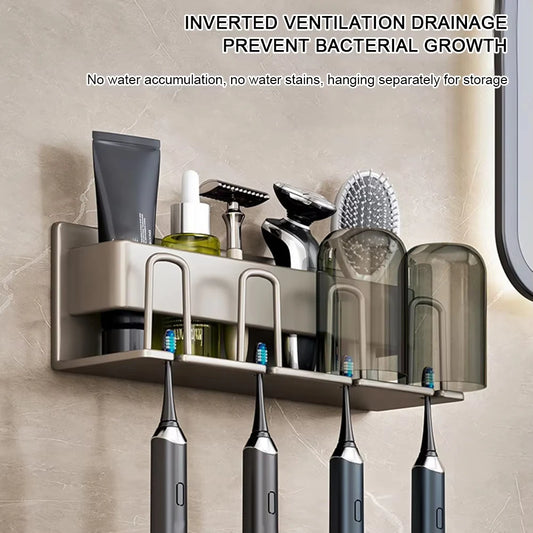 1pc Metal Toothbrush Storage Rack Wall-mounted U-shaped Card Slot Electric Toothbrush Holder Razor Cup Shelf Bathroom Organizer