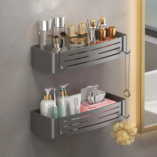 Space Aluminum Bathroom Shelf Self Adhesive Wall Mount Shower Rack No Drill Shampoo Hanger Bath Room Makeup Basket Storage Caddy
