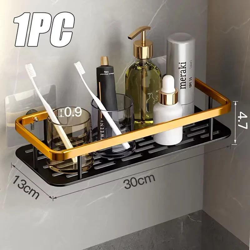 Non perforated Bathroom Shelf Floating Shelf for Wall Shelves Shower Hardware Bathroom Corner Shelf wall storage rack