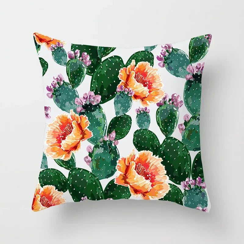 Tropical Cactus Tree Summer Flower Pattern Polyester Pad Home Decoration Car Sofa Throwing Pillow 40829