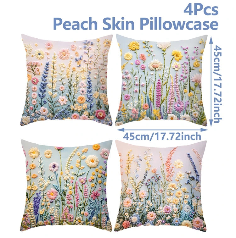 4pcs 45x45cm Summer Sunflower Butterfly Pillow Case Summer Flower Cushion Cover For Family Home Sofa Summer Decoration