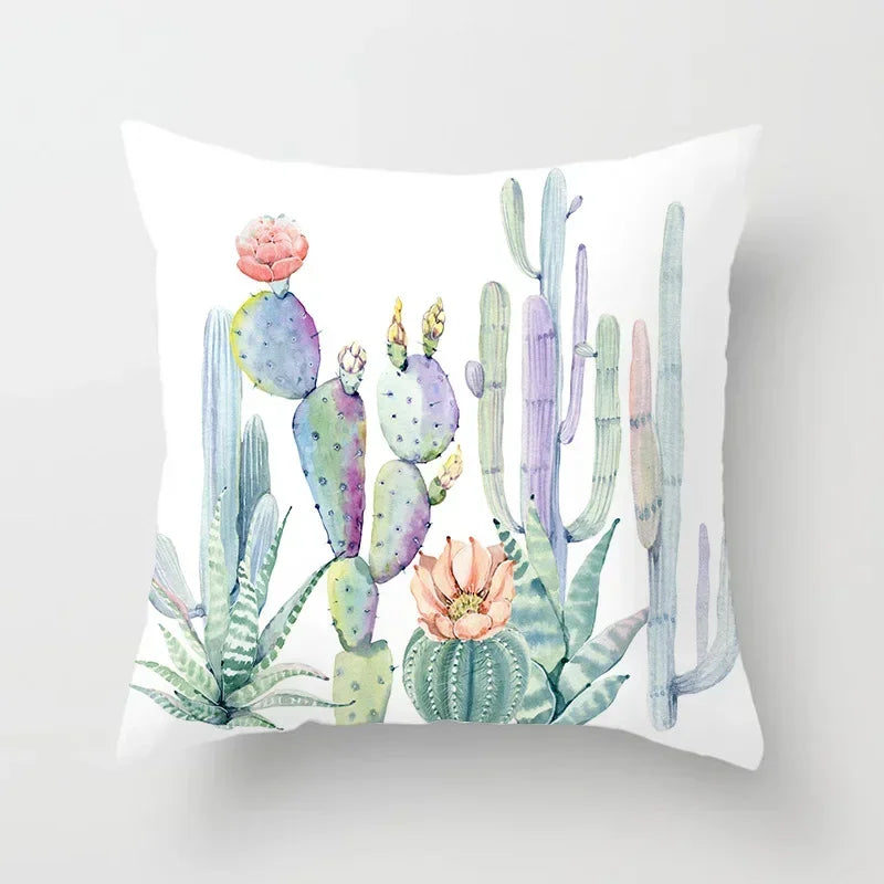 Tropical Cactus Tree Summer Flower Pattern Polyester Pad Home Decoration Car Sofa Throwing Pillow 40829