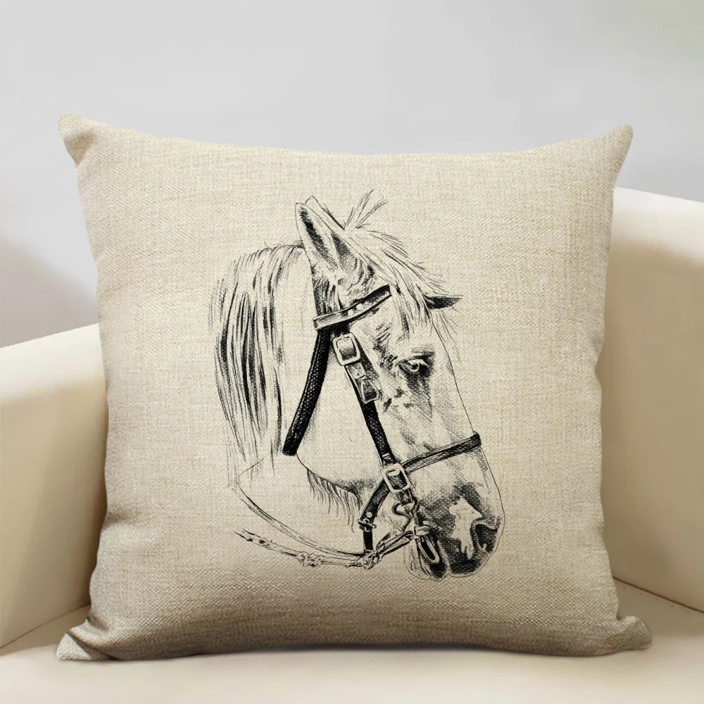 Farm Animals Horse Cushion Cover 45x45cm Linen Pillow Case Luxury Home Sofa Decoration Pillowcase Double-sided Printing