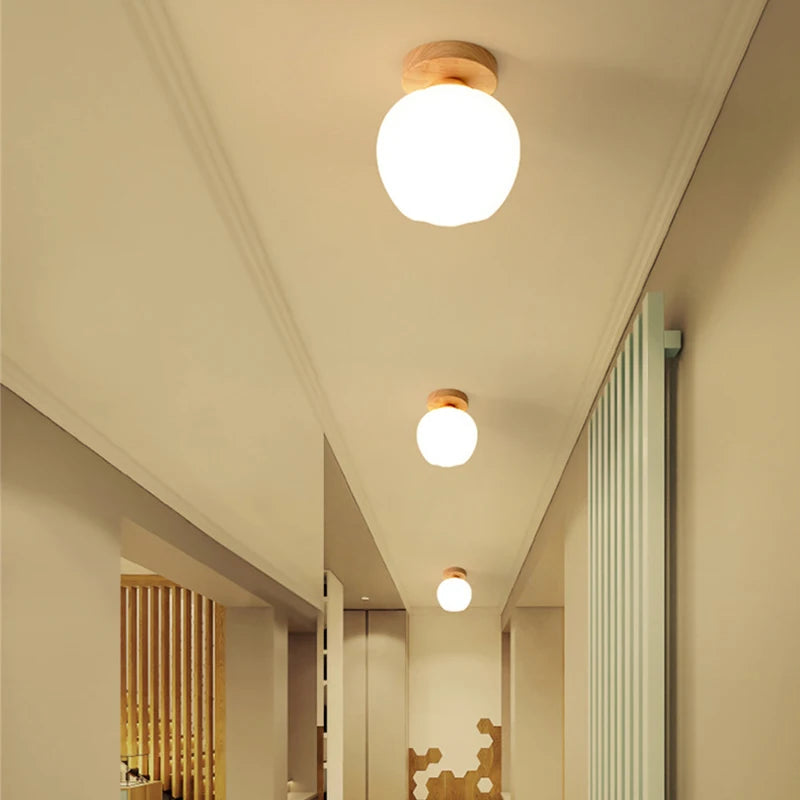 Modern Glass Ceiling Lamp Wooden Milk Glass Ceiling Lamp Metal Frame for Living Room Bedroom Dining Room Kitchen Hallway Foyer