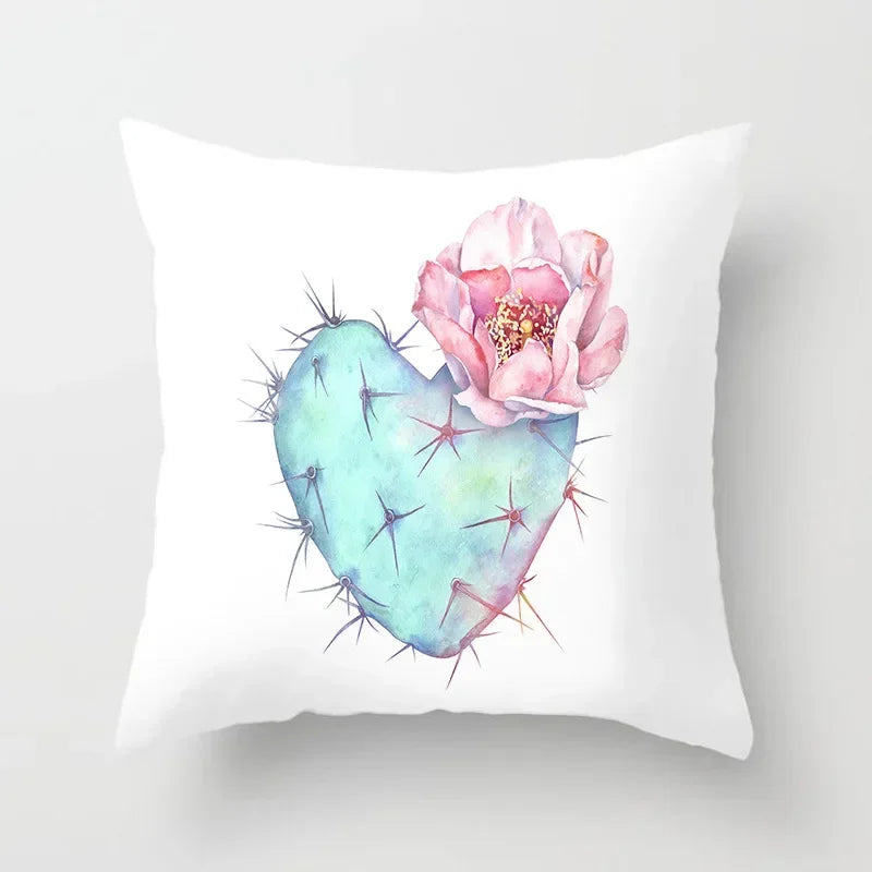 Tropical Cactus Tree Summer Flower Pattern Polyester Pad Home Decoration Car Sofa Throwing Pillow 40829