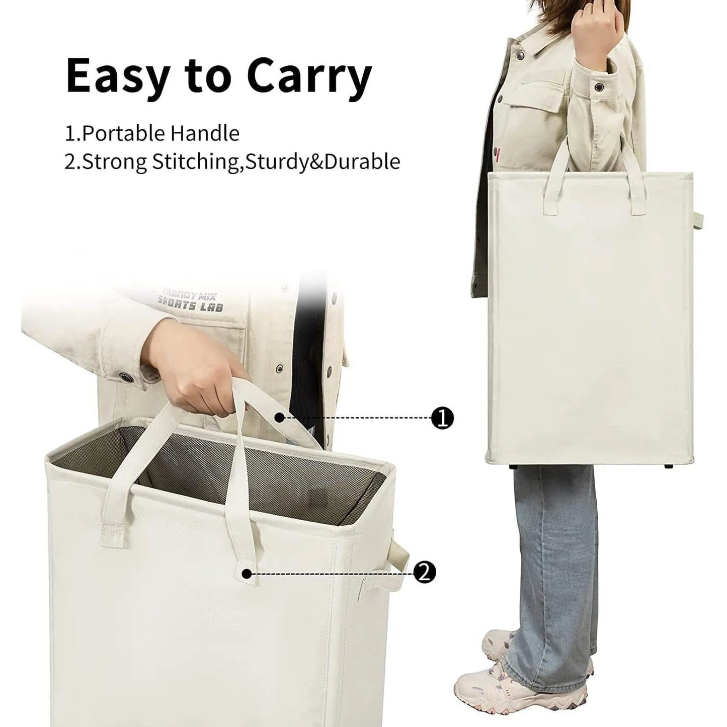 45L Large Capacity Covered Laundry Basket, Detachable Hand-held Dirty Clothes Basket, Waterproof Dirty Laundry Collection