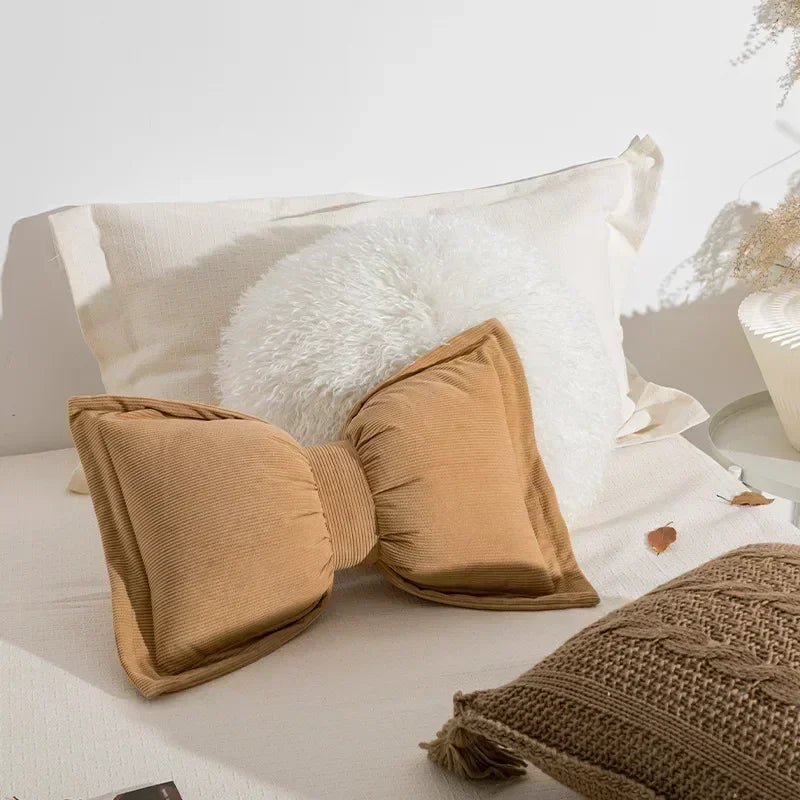 Ins Cute Bow Cushion Solid Color Princess Seat Chair Cushion Sofa Decorative Throw Pillows Pompom Cushions