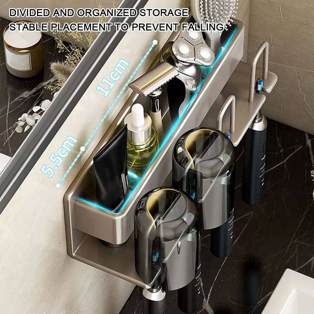 1pc Metal Toothbrush Storage Rack Wall-mounted U-shaped Card Slot Electric Toothbrush Holder Razor Cup Shelf Bathroom Organizer