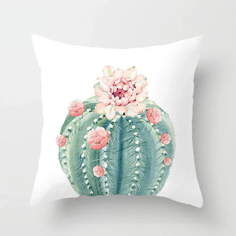Tropical Cactus Tree Summer Flower Pattern Polyester Pad Home Decoration Car Sofa Throwing Pillow 40829
