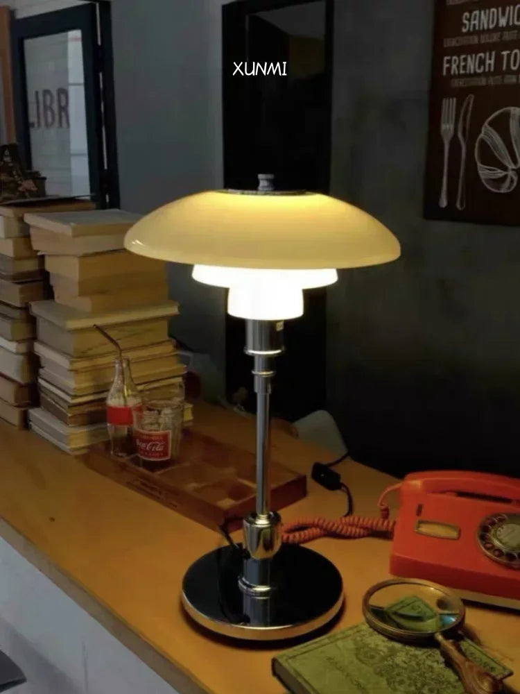 Danish Designer Glass Reading Table Lamp Nordic Modern Living Room Study Home Decor Silver Simple Art High-end Bedside Light LED