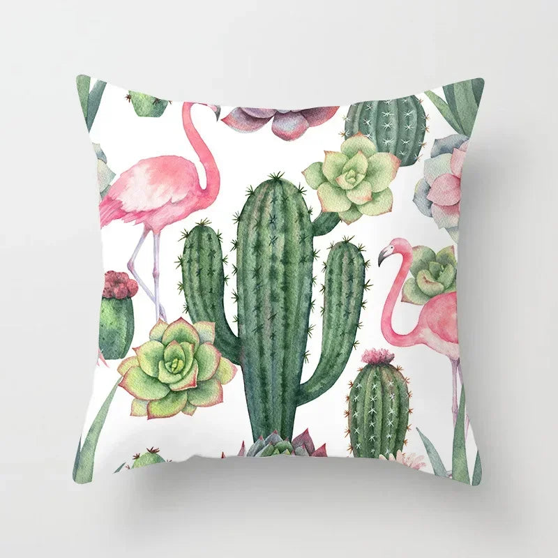 Tropical Cactus Tree Summer Flower Pattern Polyester Pad Home Decoration Car Sofa Throwing Pillow 40829