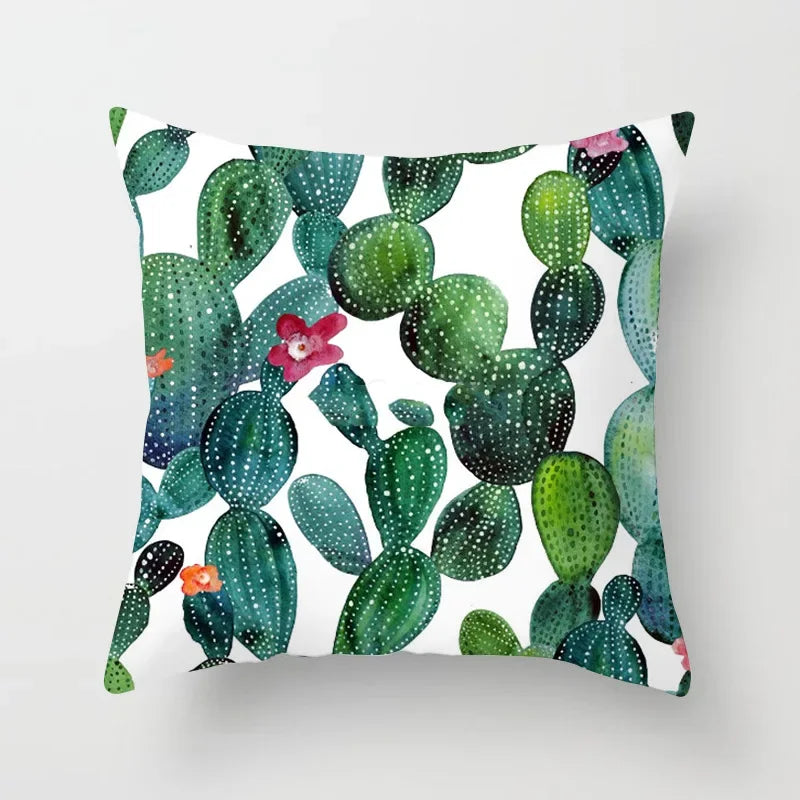 Tropical Cactus Tree Summer Flower Pattern Polyester Pad Home Decoration Car Sofa Throwing Pillow 40829