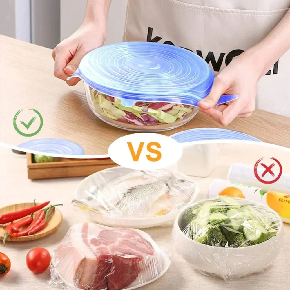 6PCS New Reusable Fresh-keeping Cover Kitchen Gadgets Non-slip Silicone Lids Stretch Bowl Cap
