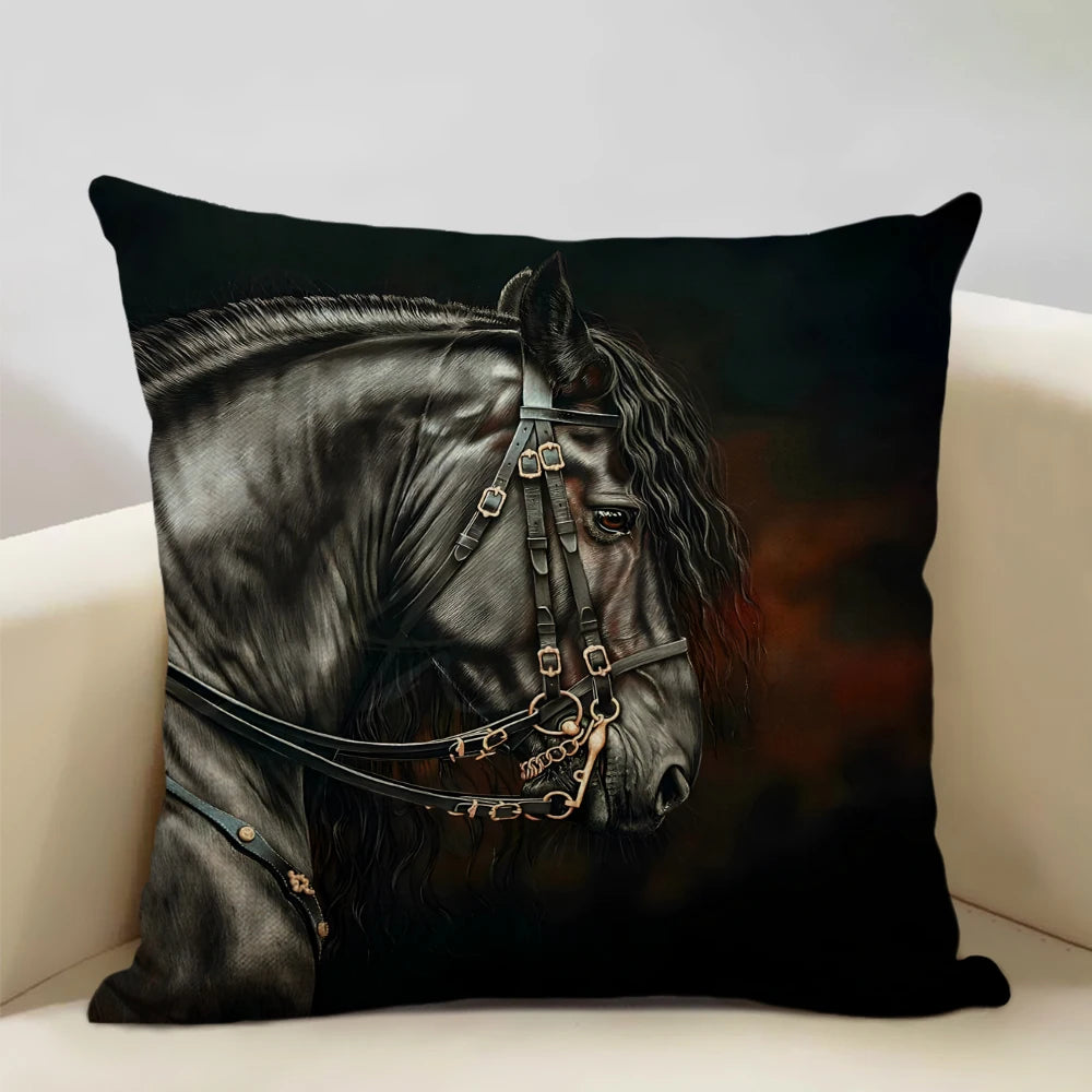 Farm Animals Horse Cushion Cover 45x45cm Linen Pillow Case Luxury Home Sofa Decoration Pillowcase Double-sided Printing