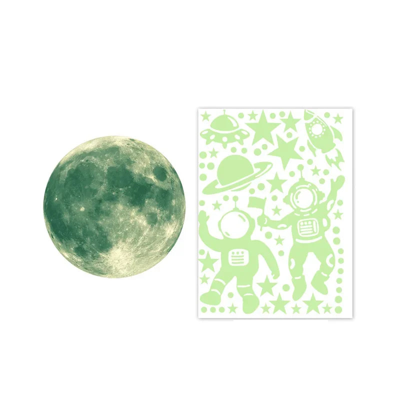 Astronaut Luminous Wall Stickers, Stars and Moon, Luminous Self-adhesive Wallpaper, Suitable for Children's Bedroom Decoration