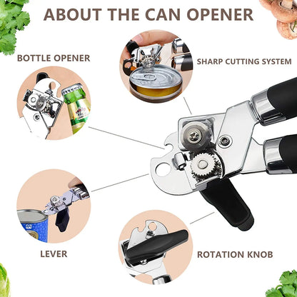 Professional Tin Manual Can Opener Multifunctional Stainless Steel Beer Grip Opener Side Cut Cans Bottle Opener Kitchen Gadgets