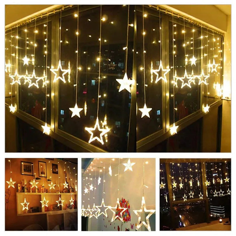 Christmas Lights Outdoor Indoor 4.5M Star Curtain String Light 138 LED Lamp with 8 Flashing Modes Decoration for Wedding Home