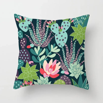 Tropical Cactus Tree Summer Flower Pattern Polyester Pad Home Decoration Car Sofa Throwing Pillow 40829