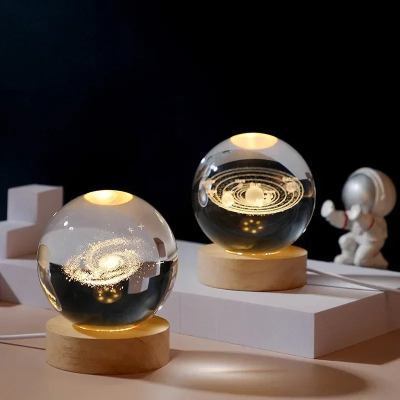 Aesthetic Moon Crystal Sphere Creative Clear Glass Galaxy Globe Night Light Crystal Ball Lamp Desktop Decoration Home Ornament