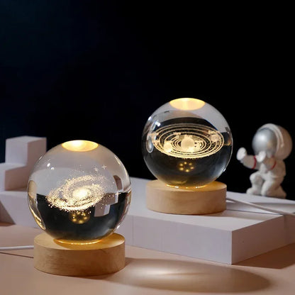 Aesthetic Moon Crystal Sphere Creative Clear Glass Galaxy Globe Night Light Crystal Ball Lamp Desktop Decoration Home Ornament