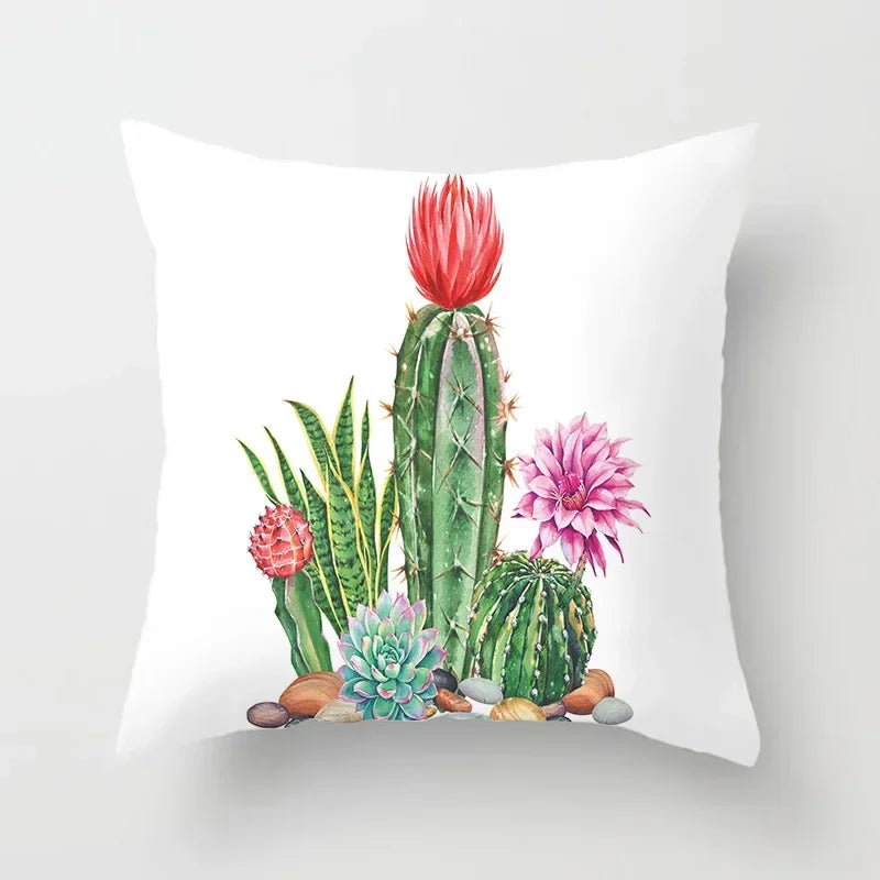 Tropical Cactus Tree Summer Flower Pattern Polyester Pad Home Decoration Car Sofa Throwing Pillow 40829
