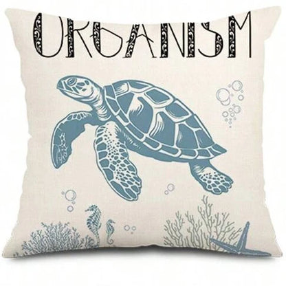 Beach themed marine shell coral starfish, single-sided burlap print pillow case, sofa decorative pillow case
