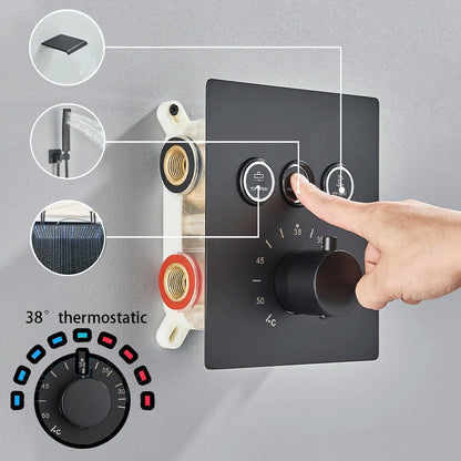 Ceiling  Shower Faucet Big Rainfall LED Shower Head Concealed Shower System Black Embedded Shower