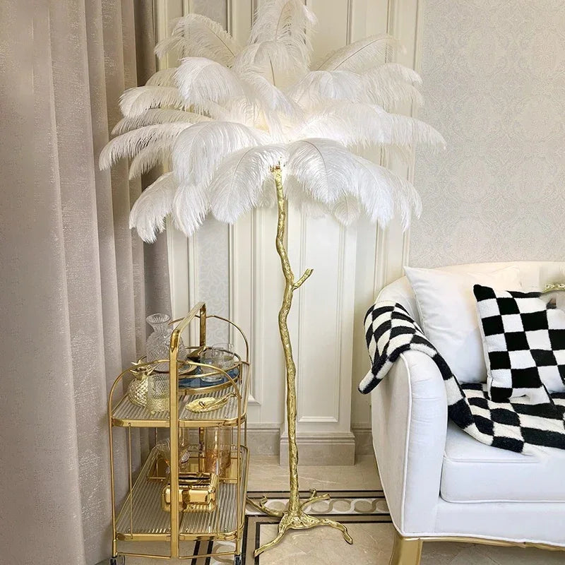 Nordic Ostrich Feather Floor Lamp Living Live Room Atmosphere Home Decor Sofa Corner Standing Lamp Bedroom Bedside Table Light