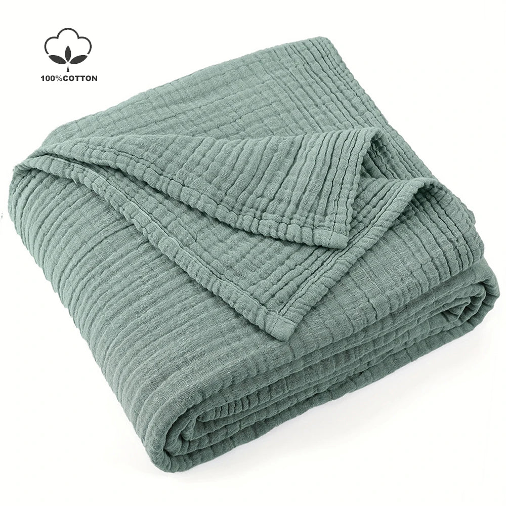 Battilo 100% Cotton Muslin Throw Blanket for Sofa 6 Layer Breathable Lightweight Boho Throws for Couch Bed Large Summer Blankets