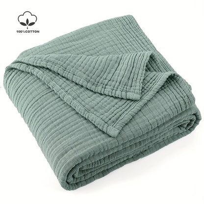 Battilo 100% Cotton Muslin Throw Blanket for Sofa 6 Layer Breathable Lightweight Boho Throws for Couch Bed Large Summer Blankets