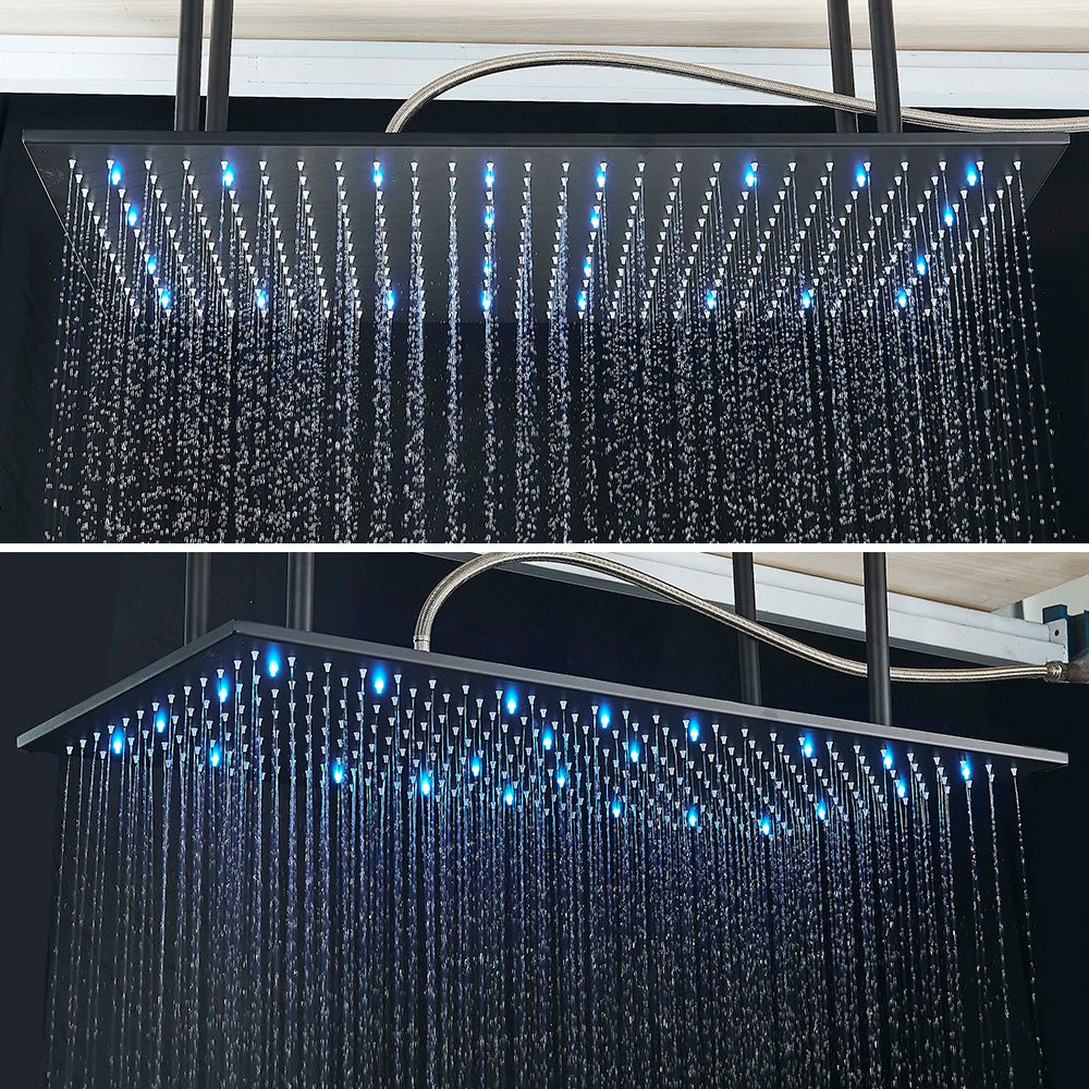 Ceiling  Shower Faucet Big Rainfall LED Shower Head Concealed Shower System Black Embedded Shower