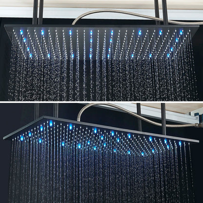 Ceiling  Shower Faucet Big Rainfall LED Shower Head Concealed Shower System Black Embedded Shower