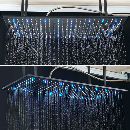 Ceiling  Shower Faucet Big Rainfall LED Shower Head Concealed Shower System Black Embedded Shower