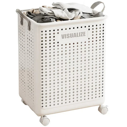 Folding Dirty Clothes Basket with Wheels Movable Laundry Hamper Storage Baskets Bathroom Large Capacity Dirty Clothes Basket