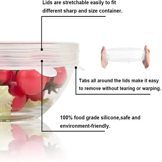 6PCS New Reusable Fresh-keeping Cover Kitchen Gadgets Non-slip Silicone Lids Stretch Bowl Cap