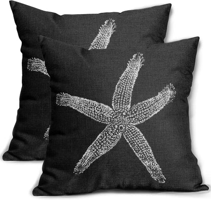 2 Pcs Navy Blue Starfish Pillow Covers 18X18 Inch Coastal Beachy Nautical Beach Decorative Pillowcases Linen Square Cushion Case