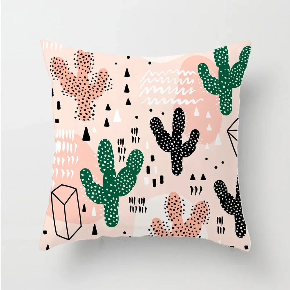 Tropical Cactus Tree Summer Flower Pattern Polyester Pad Home Decoration Car Sofa Throwing Pillow 40829