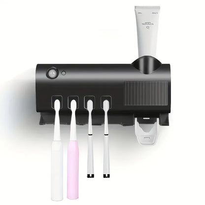 White Smart Toothbrush Holder with Auto Dispenser - USB Charging Wall - Mounted Ideal for Home & Business Bathrooms