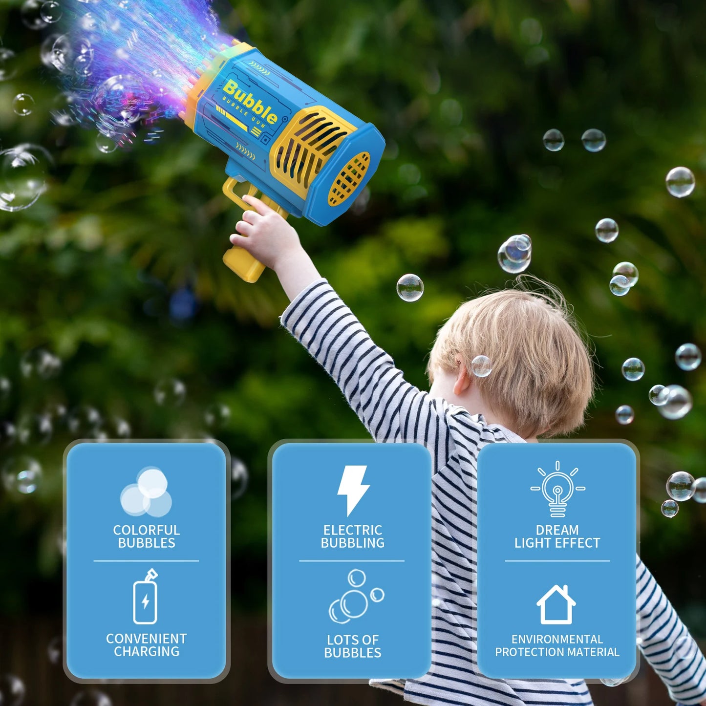 Bubble Gun Bazooka Machine Without Solution - 69 Holes Blaster for Kids Outdoor Summer Toy, Party Favors - Bubble Maker Blowers