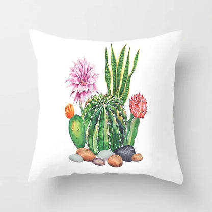 Tropical Cactus Tree Summer Flower Pattern Polyester Pad Home Decoration Car Sofa Throwing Pillow 40829