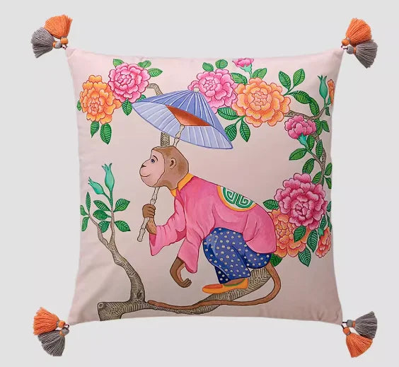 White Moneky Cushion Cover Soft Velvet Pillowcase Both Side Print Animal Cute Style Pillowcase Shell 60cm Home Sofa Deco